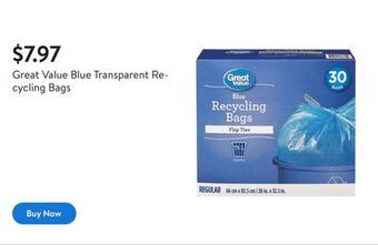 Walmart Great value blue transparent recycling bags offer