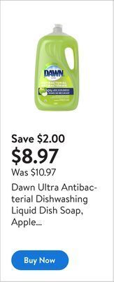 Walmart Dawn ultra antibacterial dishwashing liquid dish soap, apple blossom scent offer