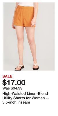 Old Navy High-waisted linen-blend utility shorts for women -- 3.5-inch inseam offer