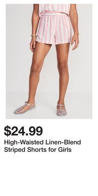 Old Navy High-waisted linen-blend striped shorts for girls offer