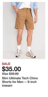 Old Navy Slim ultimate tech chino shorts for men -- 9-inch inseam offer