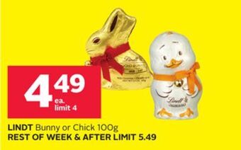 Rexall Lindt bunny or chick 100g offer