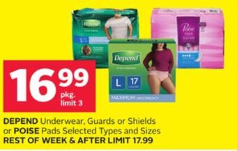 Rexall Depend underwear, guards or shields or poise pads offer
