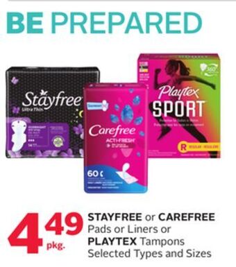 Rexall Stayfree or carefree pads or liners or playtex tampons offer