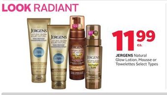 Rexall Jergens natural glow lotion, mousse or towelettes offer