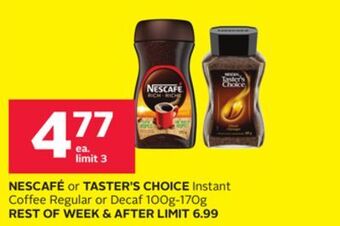 Rexall Nescafé or taster's choice instant coffee regular or decaf 100g-170g offer