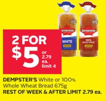 Rexall Dempster's white or 100% whole wheat bread 675g offer