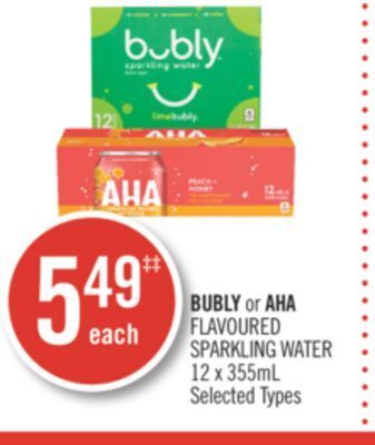 Shoppers Drug Mart Bubly or aha flavoured sparkling water offer