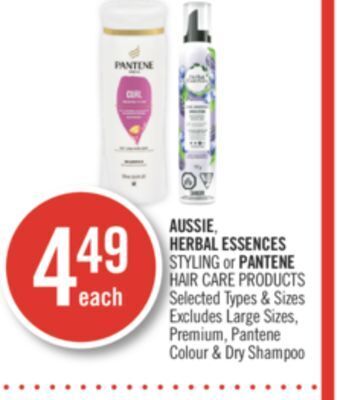 Shoppers Drug Mart Aussie, herbal essences styling or pantene hair care products offer