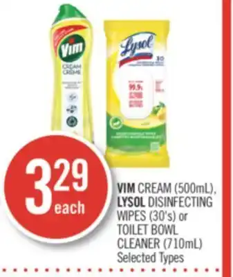 Shoppers Drug Mart Vim cream (500 ml), lysol disinfecting wipes (30's) or toilet bowl cleaner (710 ml) offer