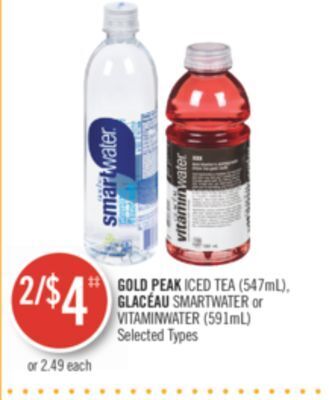 Shoppers Drug Mart Gold peak iced tea (547ml), glacéau smartwater or vitaminwater (591ml) offer