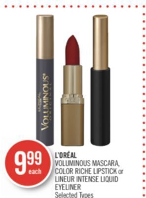 Shoppers Drug Mart L'oreal voluminous mascara color riche lipstick or lineur intense liquid eyeliner offer
