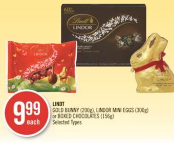 Shoppers Drug Mart Lindt gold bunny (200g), lindor mini eggs (300g) or boxed chocolates (156g) offer