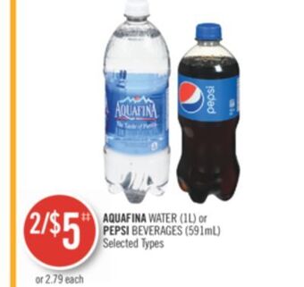 Shoppers Drug Mart Aquafina water (1l) or pepsi beverages (591ml) offer