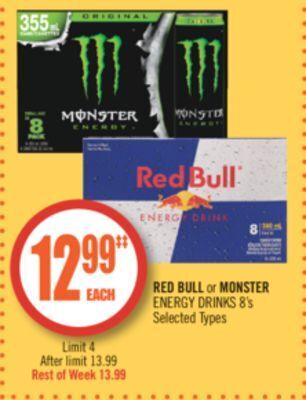 Shoppers Drug Mart Red bull or monster energy drinks offer