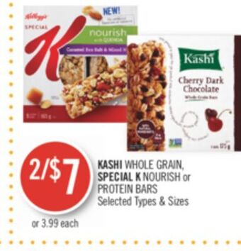 Shoppers Drug Mart Kashi whole grain, special k nourish or protein bars offer