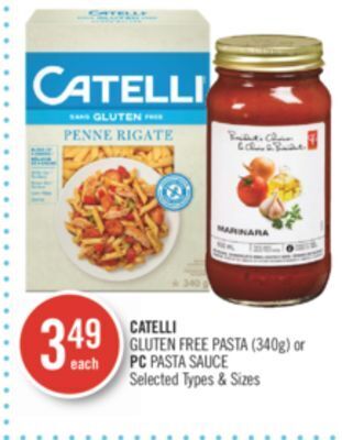 Shoppers Drug Mart Catelli gluten free pasta (340g) or pc pasta sauce offer