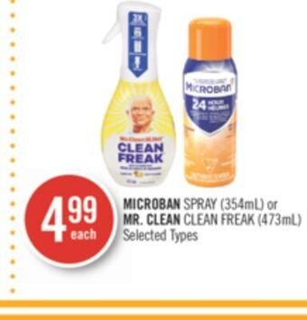 Shoppers Drug Mart Microban spray (354ml) or mr. clean clean freak (473ml) offer