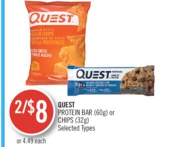 Shoppers Drug Mart Quest protein bar (60g) or chips (32g) offer