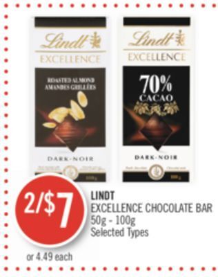 Shoppers Drug Mart Lindt excellence chocolate bar offer