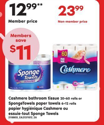 Independent City Market Cashmere bathroom tissue, 20 = 60 rolls or spongetowels paper towels, 6 = 12 rolls offer