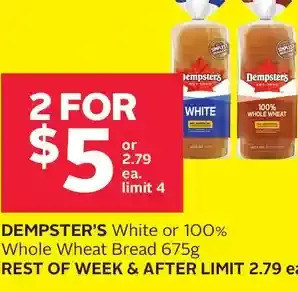 Rexall Dempster's white or 100% whole wheat bread offer