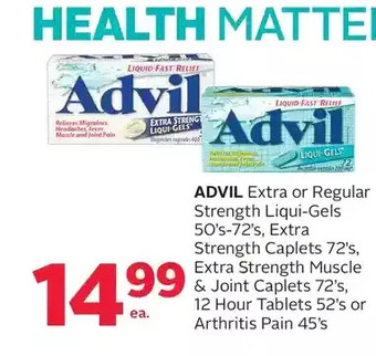 Rexall Advil extra or regular strength liqui-gels, extra strength caplets, extra strength muscle & joint caplets, 12 hour tablets or offer
