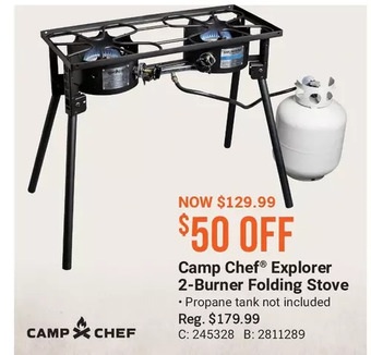 Bass Pro Camp chef explorer 2-burner folding stove offer