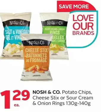 Rexall Nosh & co. potato chips, cheese stix or sour cream & onion rings offer