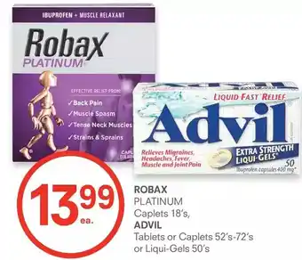 IDA Pharmacy Robax platinum caplets, advil tablets or caplets or liqui-gels offer