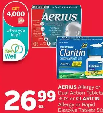 Rexall Aerius allergy or dual action tablets or claritin allergy or rapid dissolve tablets offer