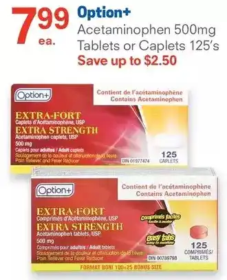 IDA Pharmacy Option+ acetaminophen 500mg tablets or caplets offer