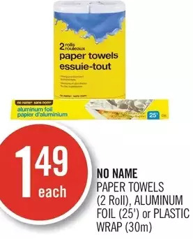 Shoppers Drug Mart No name paper towels, aluminum foil or plastic wrap offer