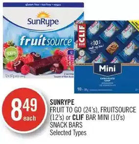 Shoppers Drug Mart Sunrype fruit to go, fruitsource or clif bar mini snack bars offer