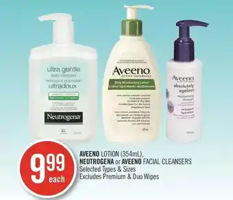 Shoppers Drug Mart Aveeno lotion, neutrogena or aveeno facial cleansers offer