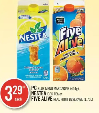 Shoppers Drug Mart Pc blue menu margarine, nestea iced tea or five alive real fruit beverage offer