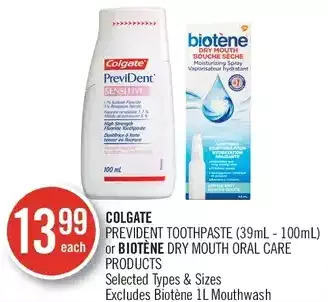 Shoppers Drug Mart Colgate prevident toothpaste or biotène dry mouth oral care products offer