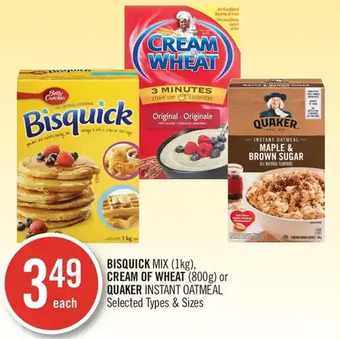 Shoppers Drug Mart Bisquick mix, cream of wheat or quaker instant oatmeal offer