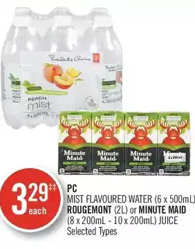 Shoppers Drug Mart Pc mist flavoured water, rougemont or minute maid juice offer