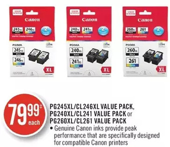 Shoppers Drug Mart Pg245xl/cl246xl value pack, pg240xl/cl241xl value pack or pg260xl/cl261 value pack offer