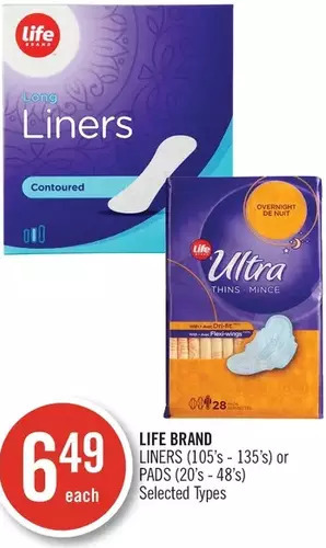 Shoppers Drug Mart Life brand liners or pads offer