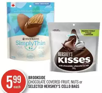 Shoppers Drug Mart Brookside chocolate covered fruit, nuts or hershey's cello bags offer
