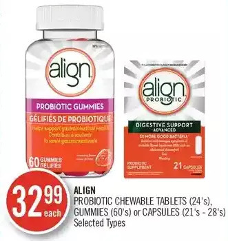 Shoppers Drug Mart Align probiotic chewable tablets, gummies or capsules offer