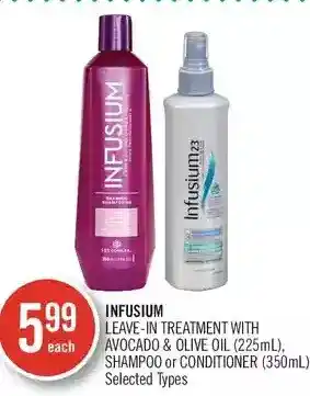 Shoppers Drug Mart Infusium leave-in treatment with avocado & olive oil, shampoo or conditioner offer
