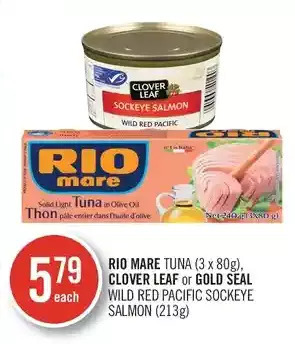 Shoppers Drug Mart Rio mare tuna, clover leaf or gold seal wild red pacific sockeye salmon offer