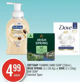 Shoppers Drug Mart Softsoap foaming hand soap, irish spring or dove bar soap offer