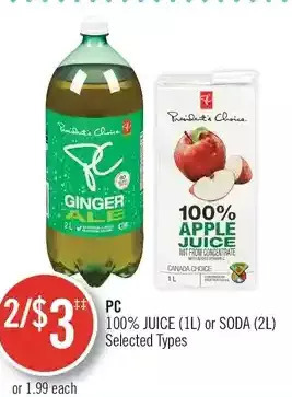 Shoppers Drug Mart Pc 100% juice or soda offer