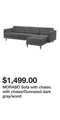 IKEA Morabo sofa with chaise, with chaise/gunnared dark gray/wood offer
