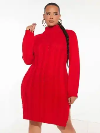 SheIn Shein sxy plus turtleneck cable knit split hem sweater dress offer