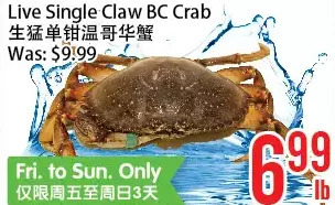 Bestco Food Mart Live single claw bc crab offer